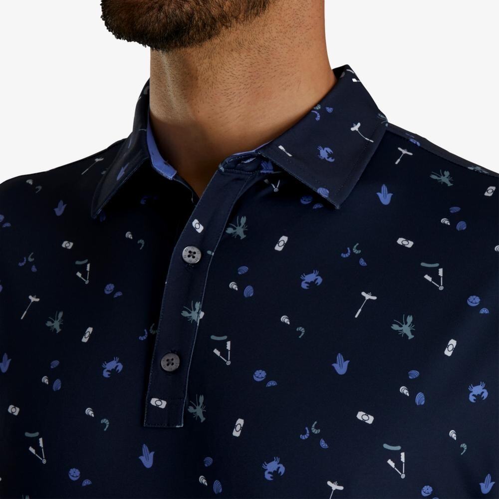 Footjoy Clam Bake Print Lisle Self Collar Golf Polo in Navy Size XXL